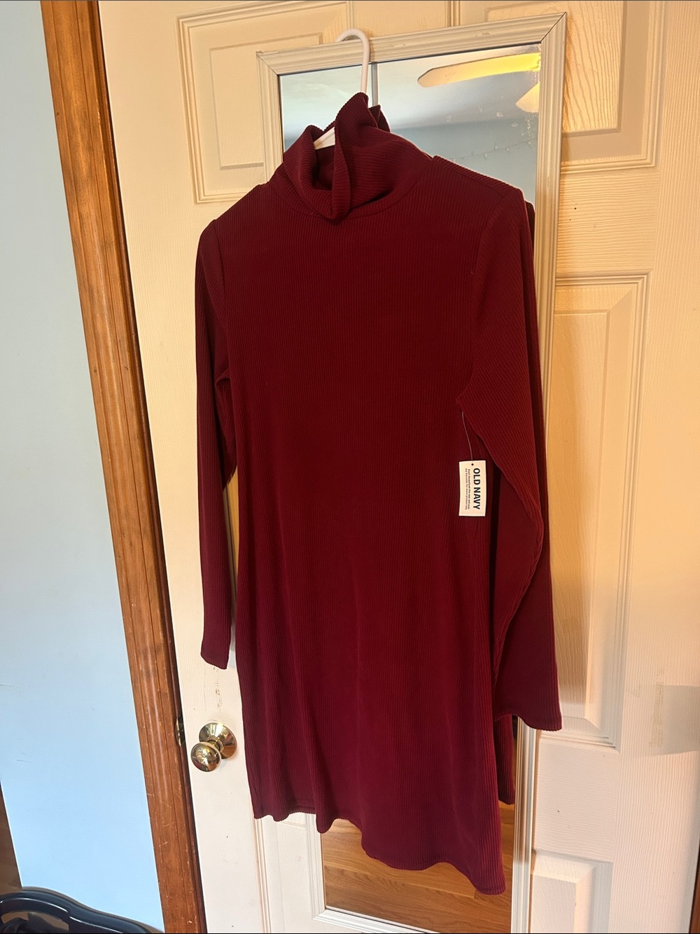 Old Navy Ribbed Turtleneck Dress in Wine